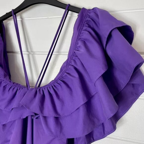 Zara Purple Frill One Piece Plunge Swimsuit Body Suit Swimming Costume S BNWT - Picture 8 of 11